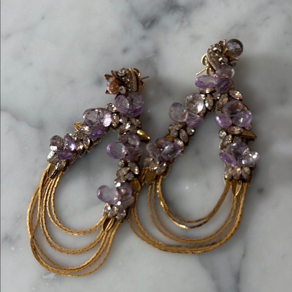 Deepa Gurnani Gold and Purple Gemstone Earrings